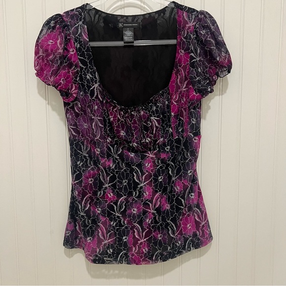 INC International Concepts Pink and Black Lace Blouse - Picture 1 of 5